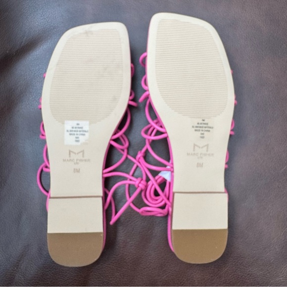 Marc Fisher Pink Monnie Caged Strappy Ankle Wrap Flat Vegan Sandals New Size 8 - Picture 7 of 7